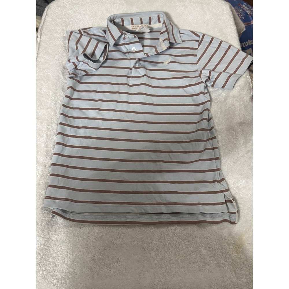 The Beaufort Bonnet Company Boys Stripe Pima Cotton Polo Shirt Blue Brown Size 7